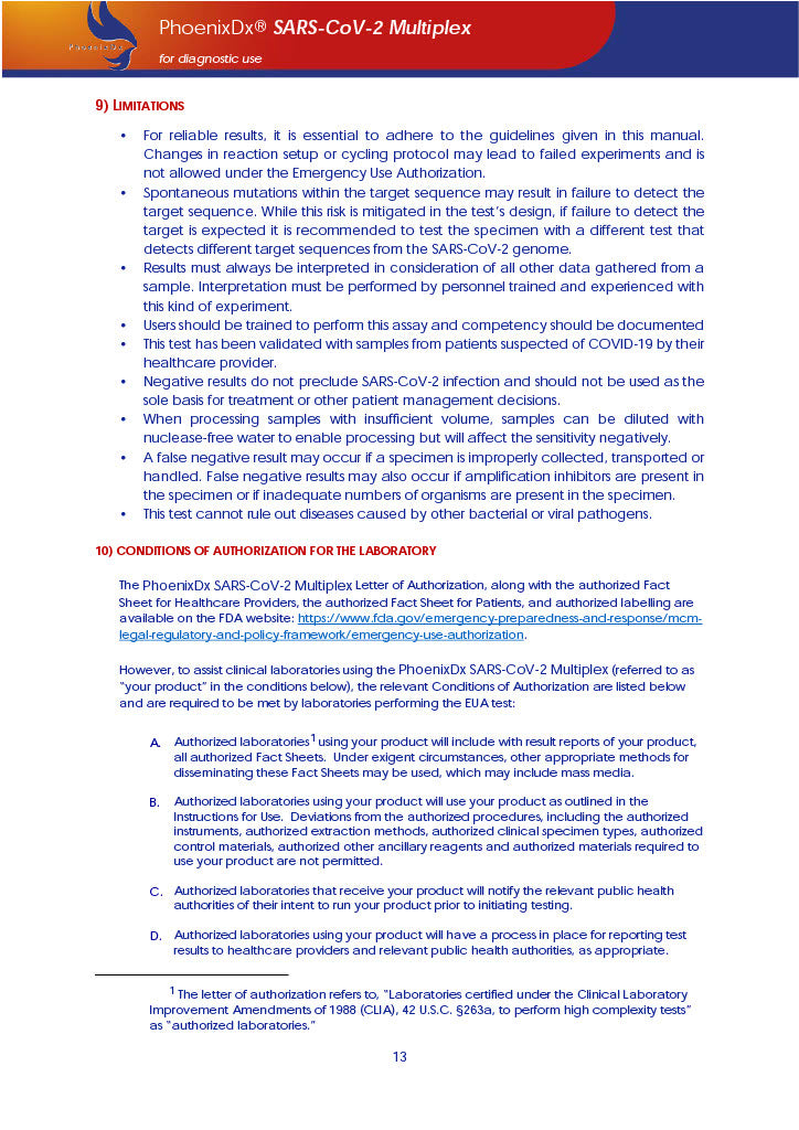 PhoenixDx® SARS-CoV-2 Multiplex IVD (FDA EUA) (50 Tests Per Kit) - TRAXSKU015