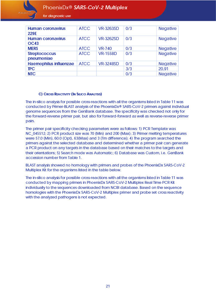 PhoenixDx® SARS-CoV-2 Multiplex IVD (FDA EUA) (50 Tests Per Kit) - TRAXSKU015